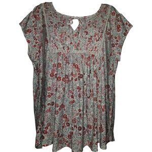 Tommy Hilfiger Floral Slit Ruffled Cap Sleeve Top